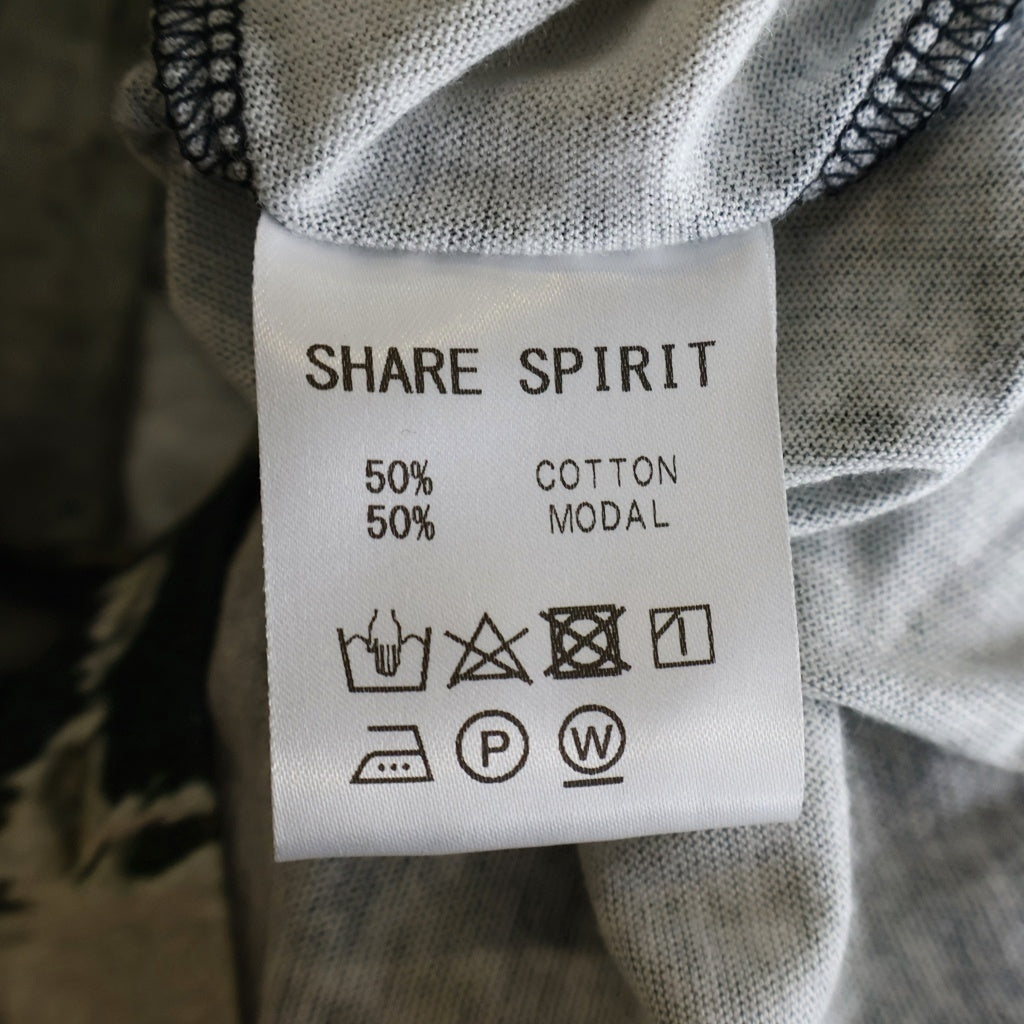 SHARE SPIRIT(シェアスピリット) 日本製 総柄プリント オープンフロントデザイン ノースリーブTシャツ カットソー ブラック レディース KS2306