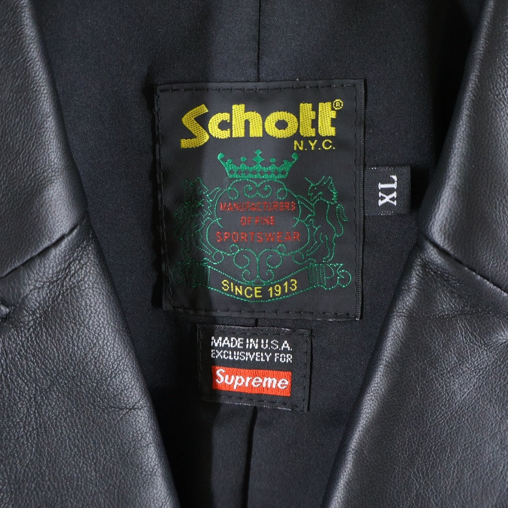 SUPREME(シュプリーム) 26SS ×Schott Leather Overcoat ショット ラムレザー コート ジャケット ブラック