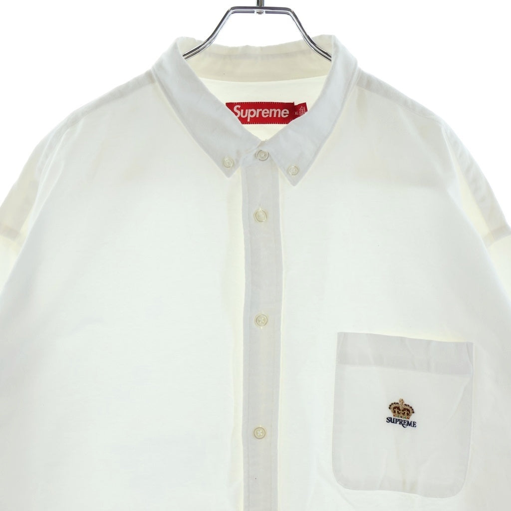 SUPREME(シュプリーム) 24SS Loose Fit Flannel Oxford Shirt クラウンロゴ ルーズフィット フランネル オックスフォード長袖シャツ ホワイト