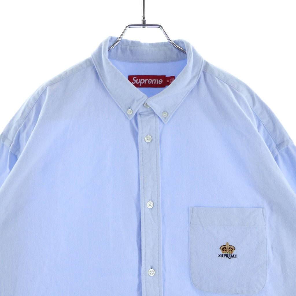 SUPREME(シュプリーム) 24SS Loose Fit Flannel Oxford Shirt クラウンロゴ ルーズフィット フランネル オックスフォード長袖シャツ ライトブルー