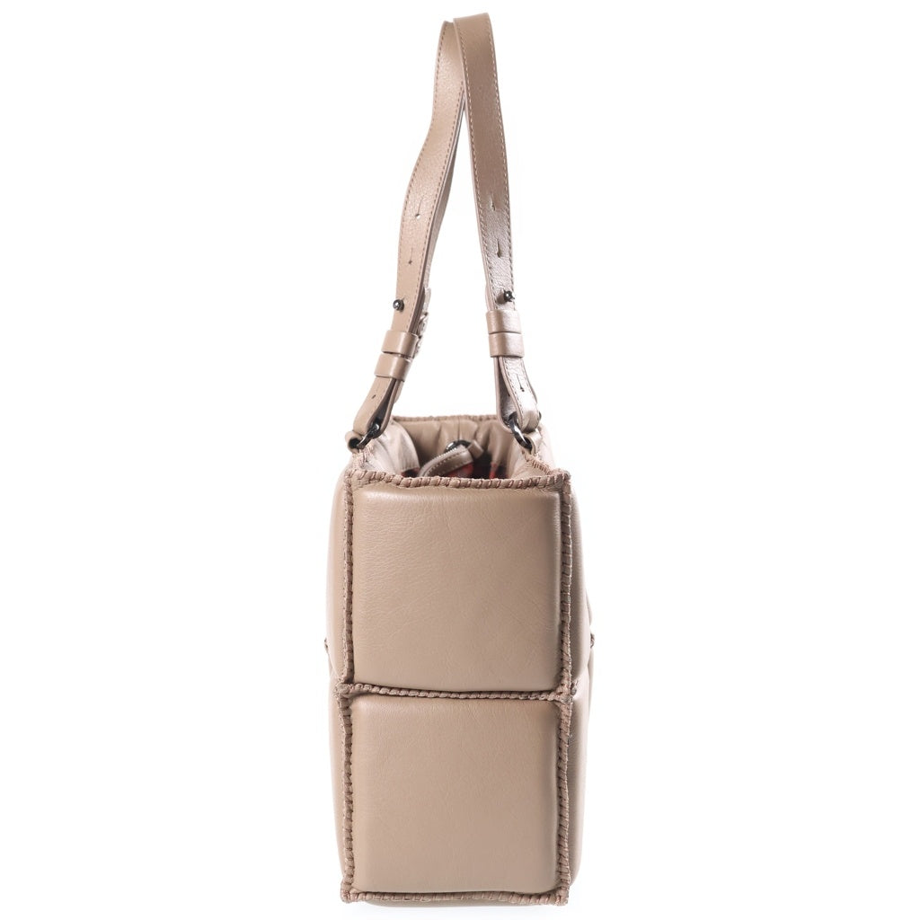 JAMIN PUECH(ジャマンピュエッシュ) JONU M PAD BAGS ジョヌ レザー パッド パッチワーク ショルダー ハンドバッグ ベージュ レディース