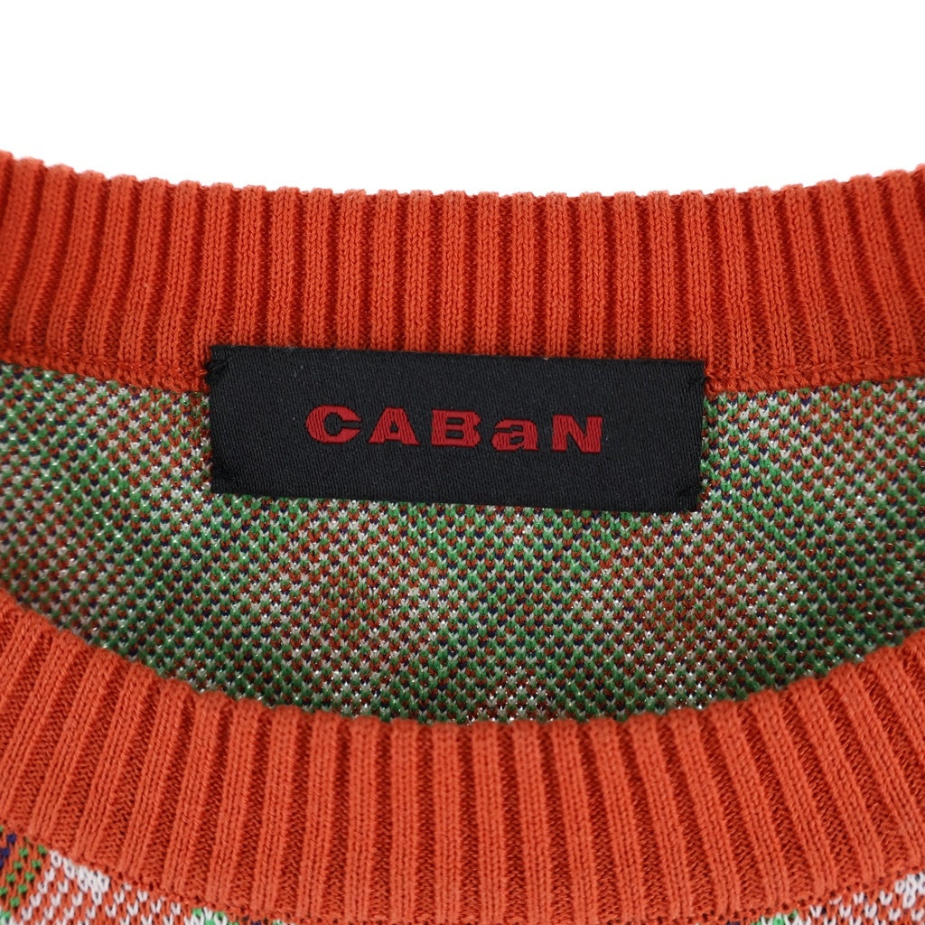 CABaN(キャバン) 25AW コットンポリエステル チェックジャカード ショートスリーブプルオーバー 半袖ニットセーター レッド レディース 39-02-54-02002