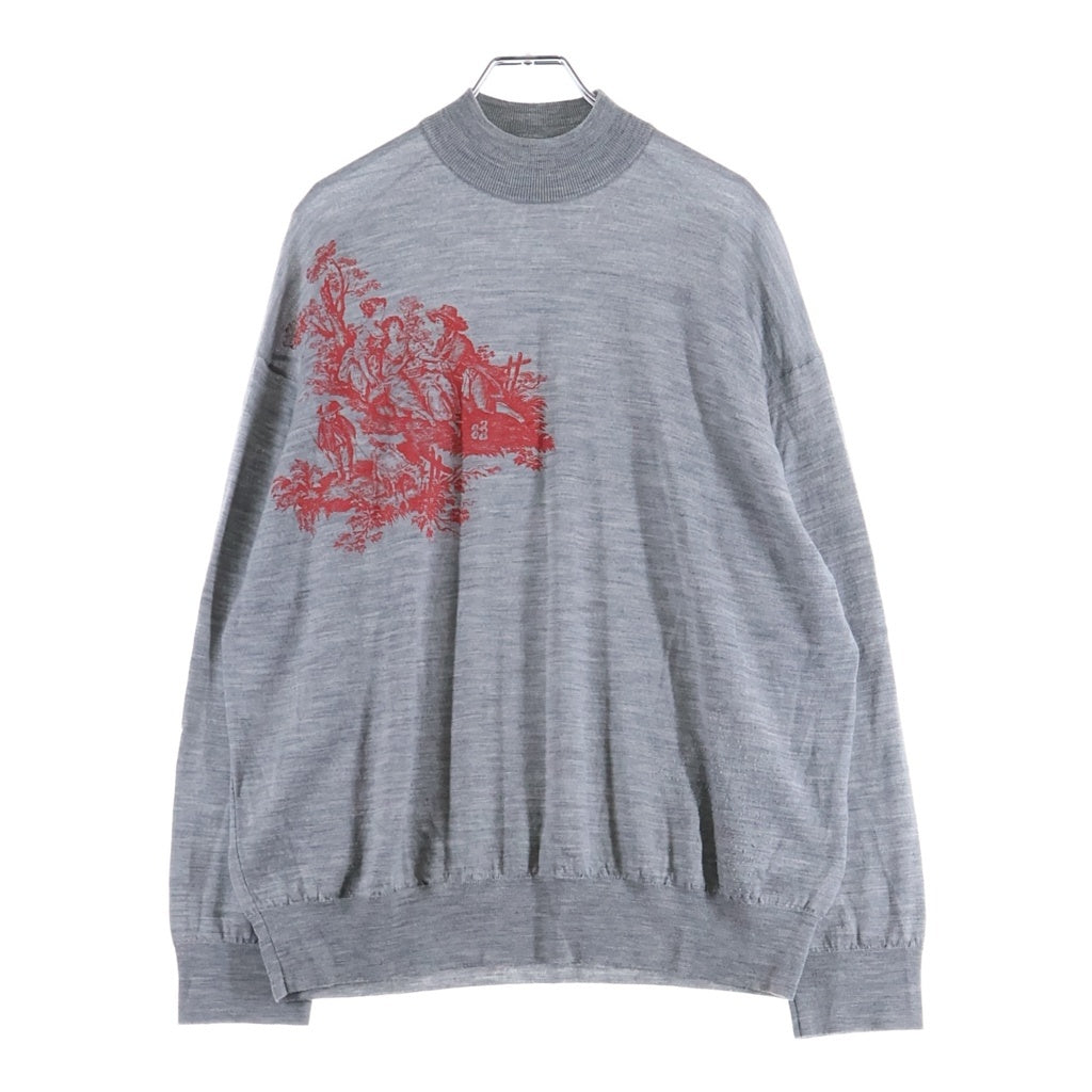 JOHN SMEDLEY(ジョンスメドレー) 22AW ×SHINYA KOZUKA ANTIQUE HIGH GAUGE シンヤコズカ アンティーク ハイゲージ グラフィックプリント モックネック ニットセーター グレー 2202SK72A