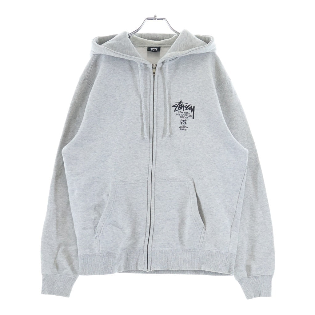 STUSSY(ステューシー) WORLD TOUR ZIP UP HOODIE ワールドツアー ジップアップ フーデッド パーカー グレー