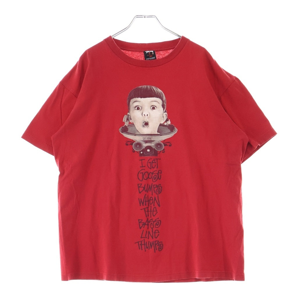 STUSSY(ステューシー) 00S OLD I GET GOOSE BUMPS PRINT TEE キッズフォトプリント クルーネック 半袖Tシャツ カットソー レッド