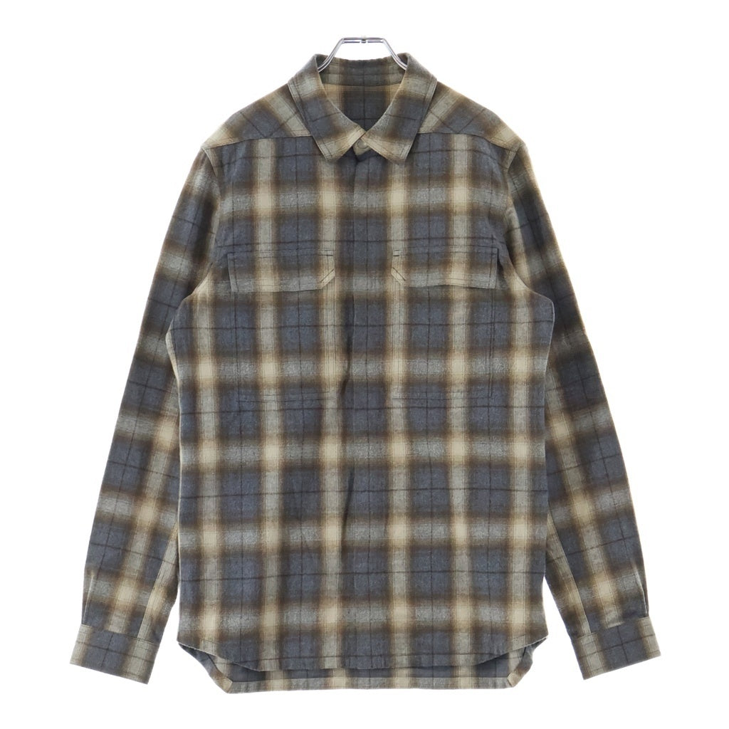 Rick Owens(リックオウエンス) 25SS OUTERSHIRT チェック総柄 アウターフランネル長袖シャツ グレー/ブラウン RU01E5236-CP