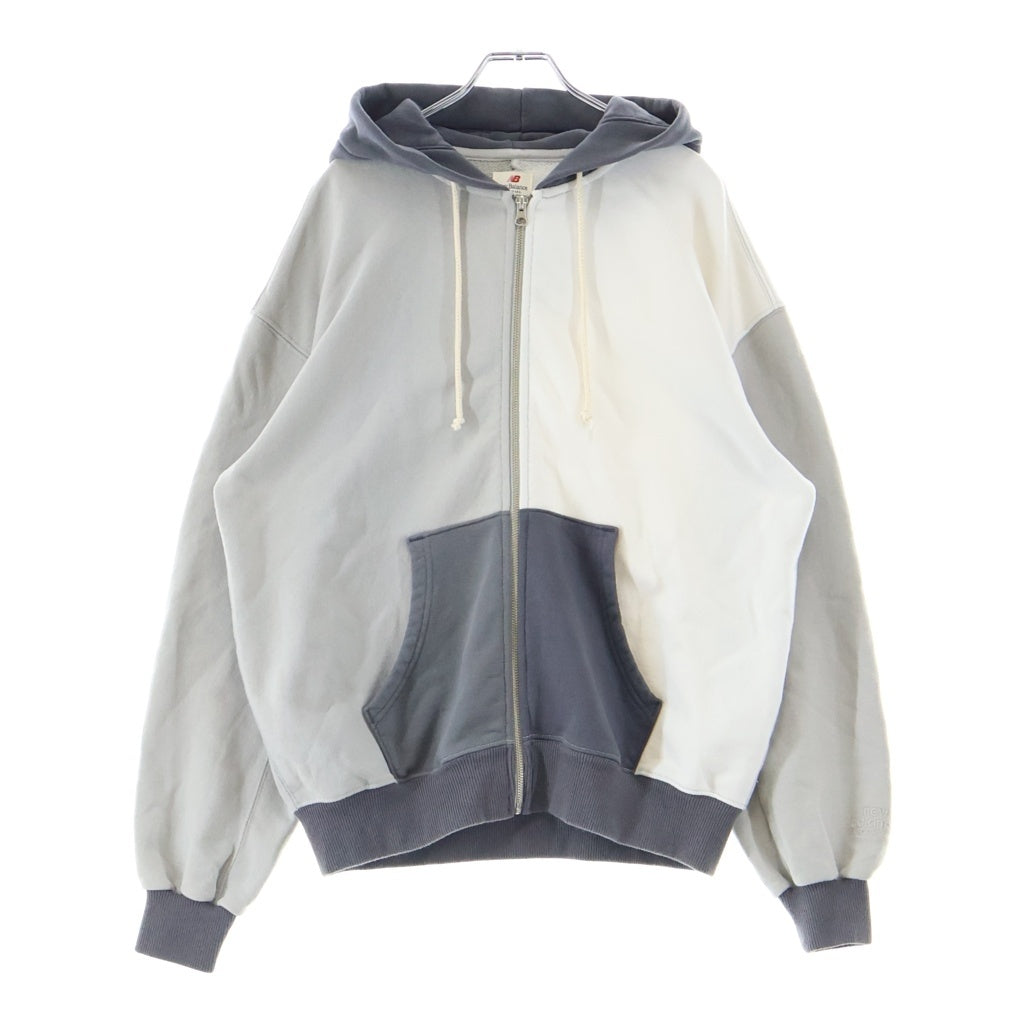 New Balance(ニューバランス) 26SS ×BEAMS MADE IN U.S.A. WASHED HOODIE ビームス別注 米国製 切替カラー ウォッシュド ジップアップフーディー パーカー グレー/ホワイト MT6166UQMGT