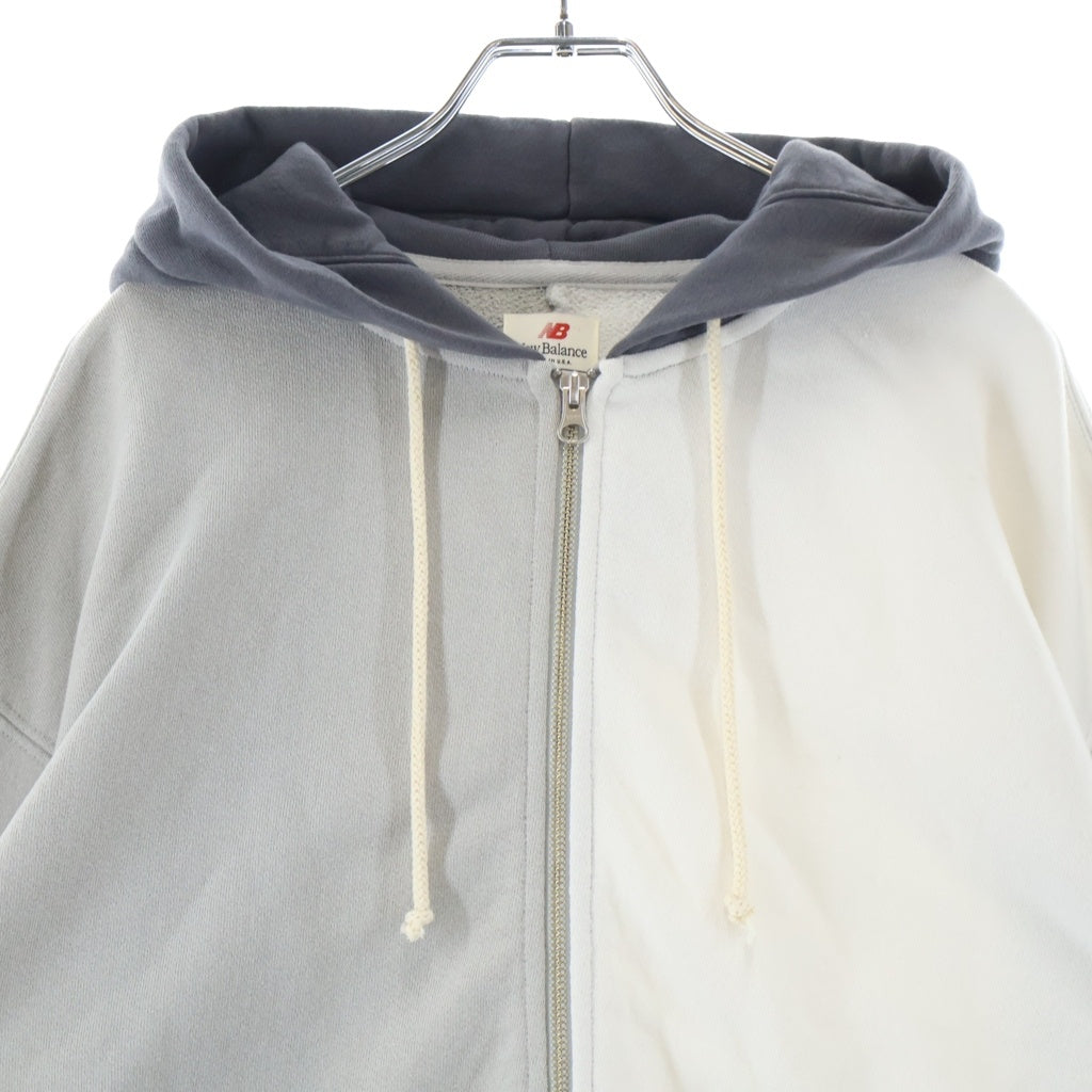 New Balance(ニューバランス) 26SS ×BEAMS MADE IN U.S.A. WASHED HOODIE ビームス別注 米国製 切替カラー ウォッシュド ジップアップフーディー パーカー グレー/ホワイト MT6166UQMGT