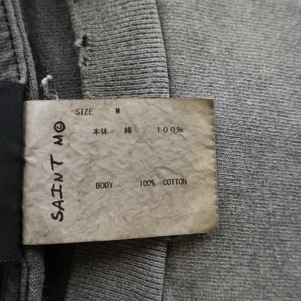 SAINT MICHAEL(セントマイケル) 22AW KMR_LS TEE/$ 河村康輔 両面ロゴプリント ヴィンテージ加工 クルーネック長袖Tシャツ カットソー グレー SM-A22-0000-083