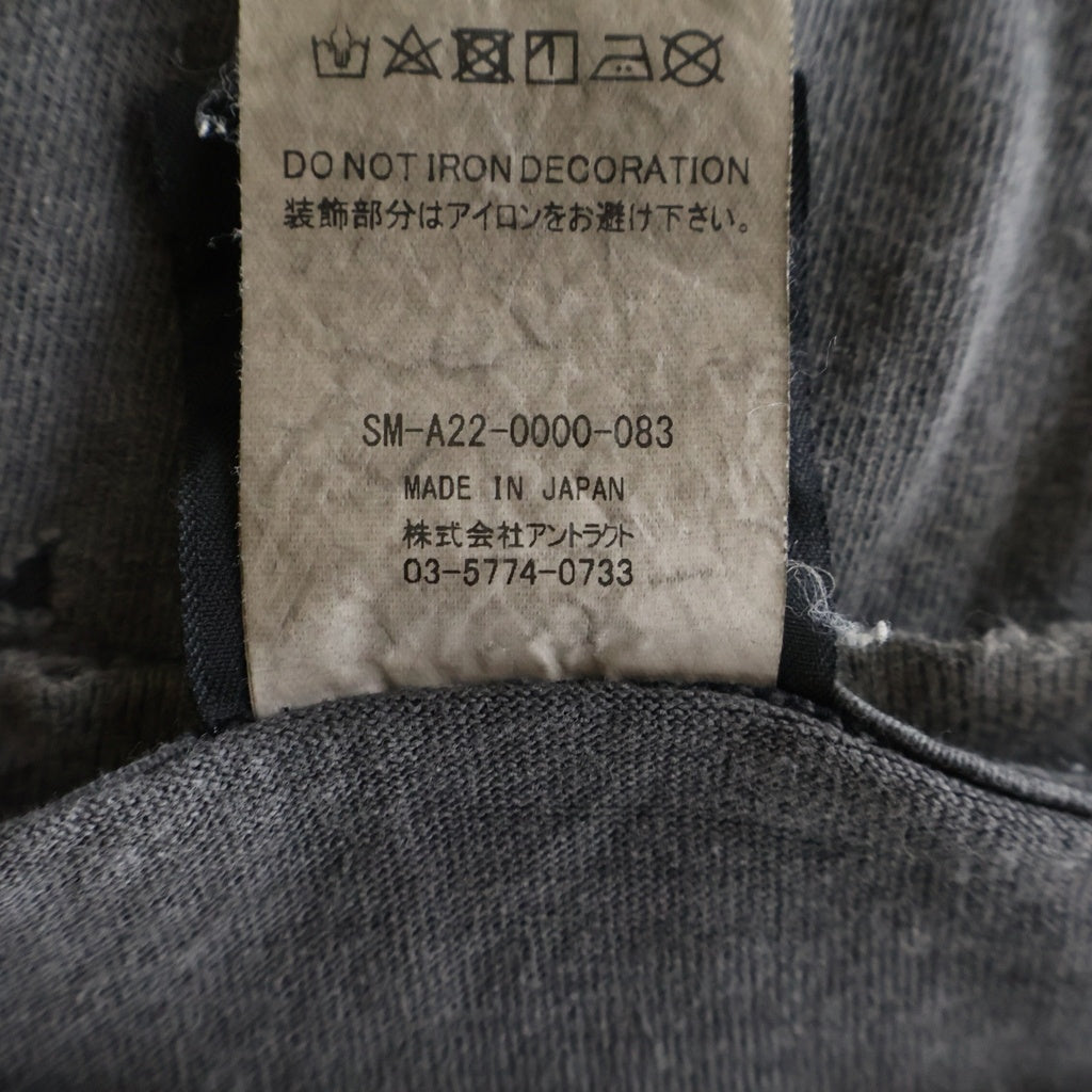 SAINT MICHAEL(セントマイケル) 22AW KMR_LS TEE/$ 河村康輔 両面ロゴプリント ヴィンテージ加工 クルーネック長袖Tシャツ カットソー グレー SM-A22-0000-083
