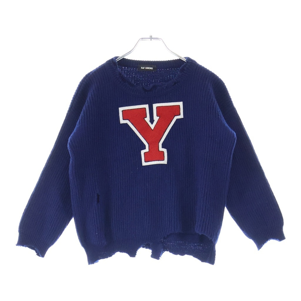 RAF SIMONS(ラフシモンズ) 16AW TWIN PEAKS Y VARSITY KNIT ツイン ピークス バーシティ ダメージニットセーター ブルー