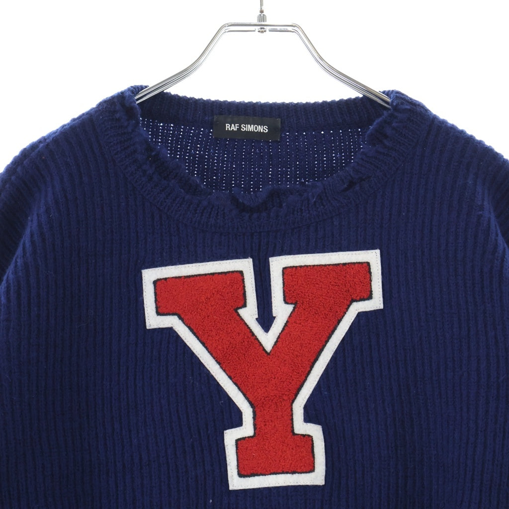 RAF SIMONS(ラフシモンズ) 16AW TWIN PEAKS Y VARSITY KNIT ツイン ピークス バーシティ ダメージニットセーター ブルー