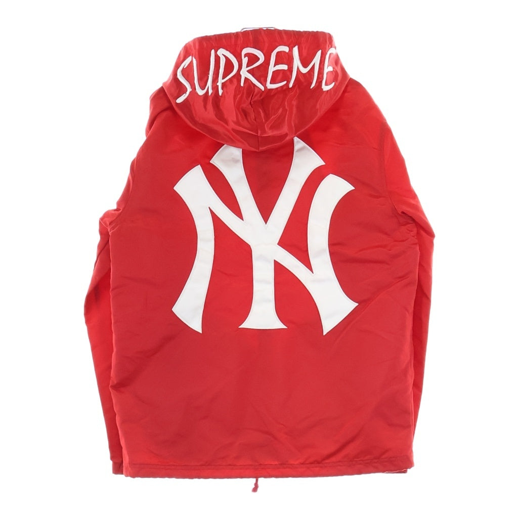 SUPREME(シュプリーム) 15SS ×MAJESTIC NY Yankees Satin Hooded Coaches Jacket マジェスティック ニューヨークヤンキース サテン フーデッド コーチジャケット レッド