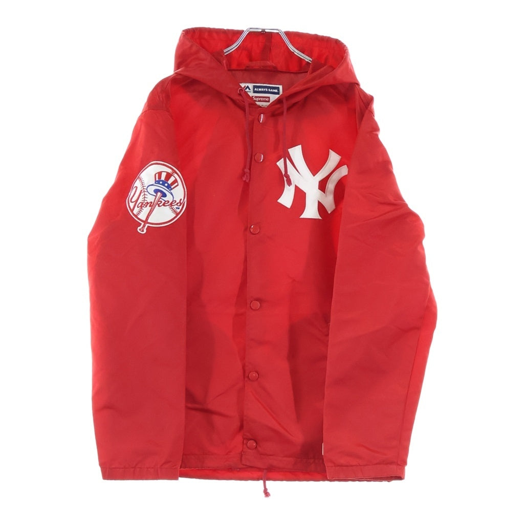 SUPREME(シュプリーム) 15SS ×MAJESTIC NY Yankees Satin Hooded Coaches Jacket マジェスティック ニューヨークヤンキース サテン フーデッド コーチジャケット レッド