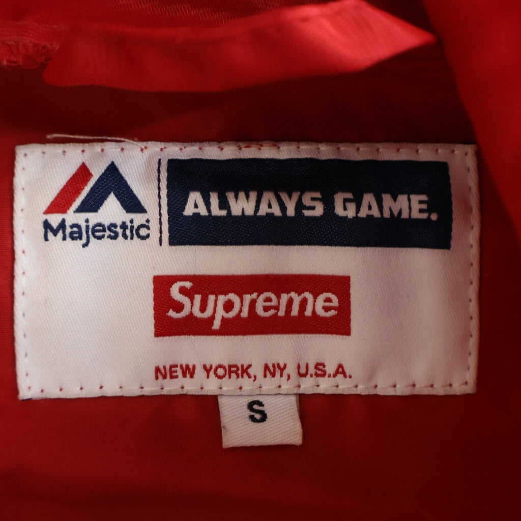 SUPREME(シュプリーム) 15SS ×MAJESTIC NY Yankees Satin Hooded Coaches Jacket マジェスティック ニューヨークヤンキース サテン フーデッド コーチジャケット レッド