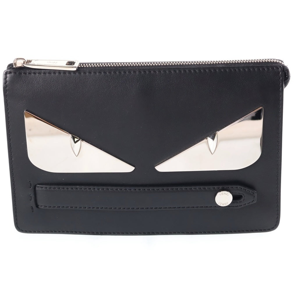 FENDI(フェンディ) BUGS MONSTER CLUTCH バグズ モンスター メタル装飾 レザークラッチバック ブラック 7VA350-9YX レディース