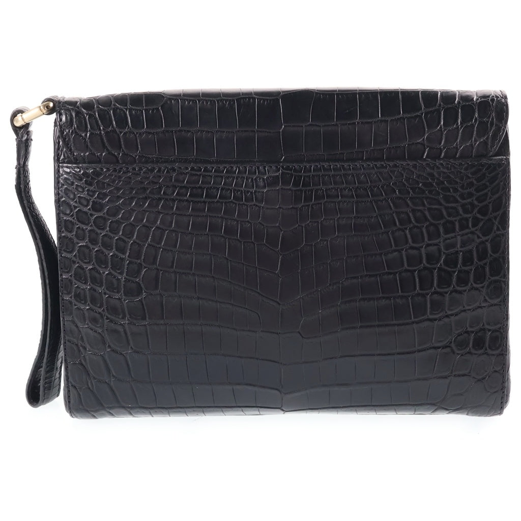 GIORGIO ARMANI(ジョルジオアルマーニ) クロコ レザークラッチバッグ ハンドバッグ ブラック レディース