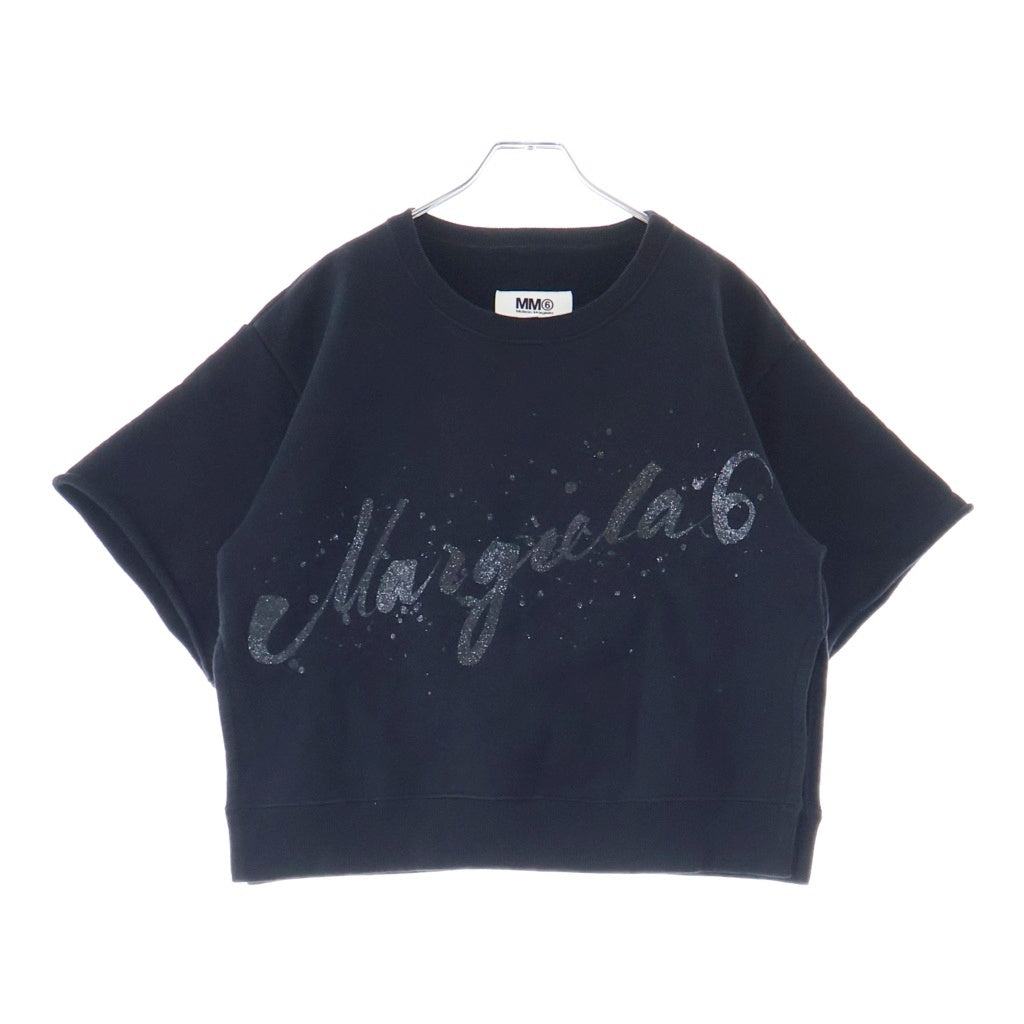 MM6 Maison Margiela(エムエムシックスメゾンマルジェラ) 19AW フロントラメプリント プルオーバー 半袖クルーネック 裏起毛 スウェット ブラック レディース S32GC0519 S25387