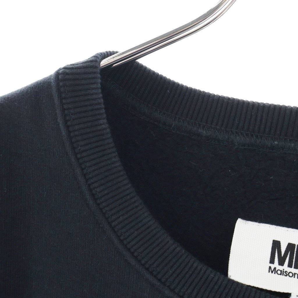 MM6 Maison Margiela(エムエムシックスメゾンマルジェラ) 19AW フロントラメプリント プルオーバー 半袖クルーネック 裏起毛 スウェット ブラック レディース S32GC0519 S25387
