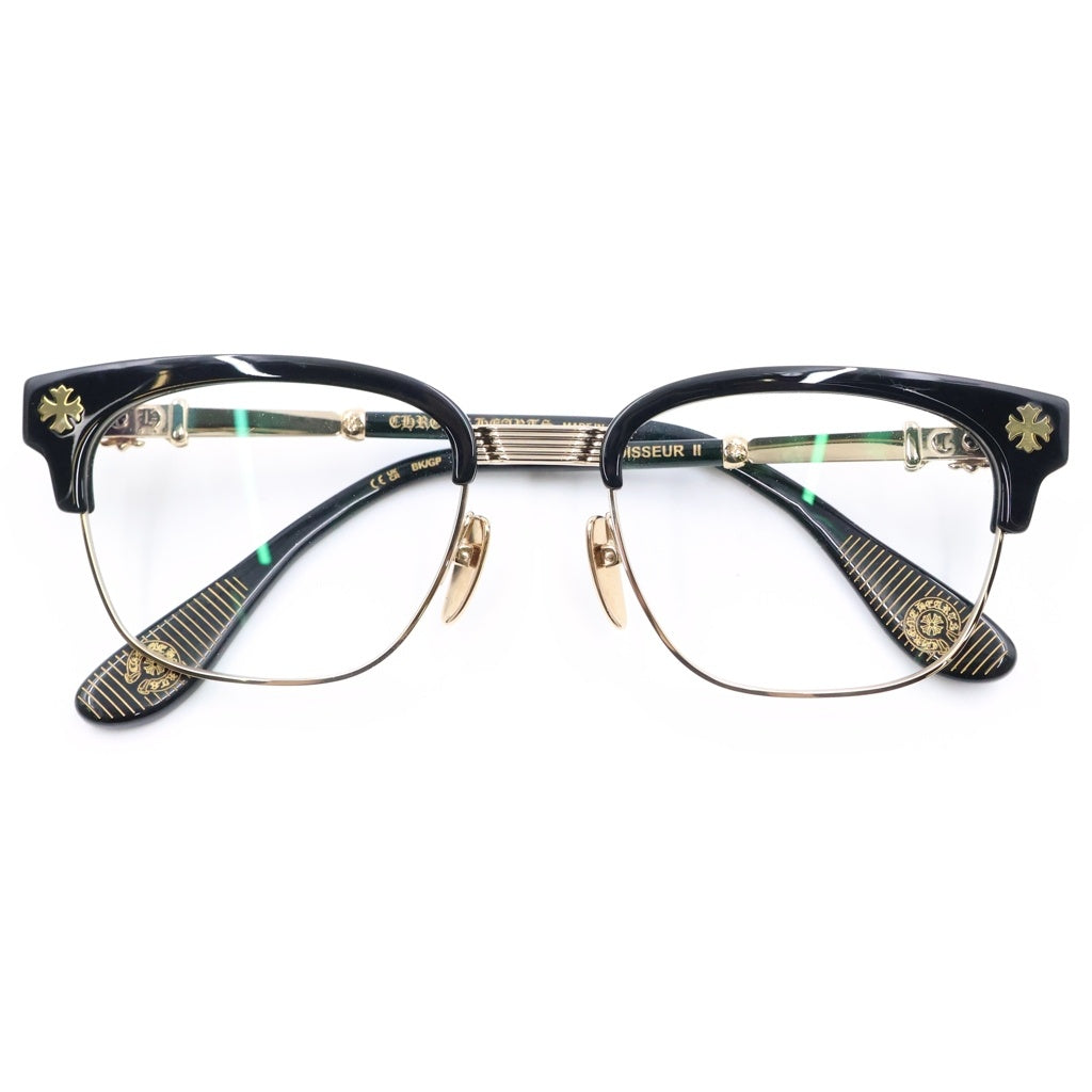 CHROME HEARTS(クロムハーツ) BONENNOISSEUR 2 テンプルCHクロス ハーフリム サングラス アイウェア 眼鏡 ブラック/ゴールド