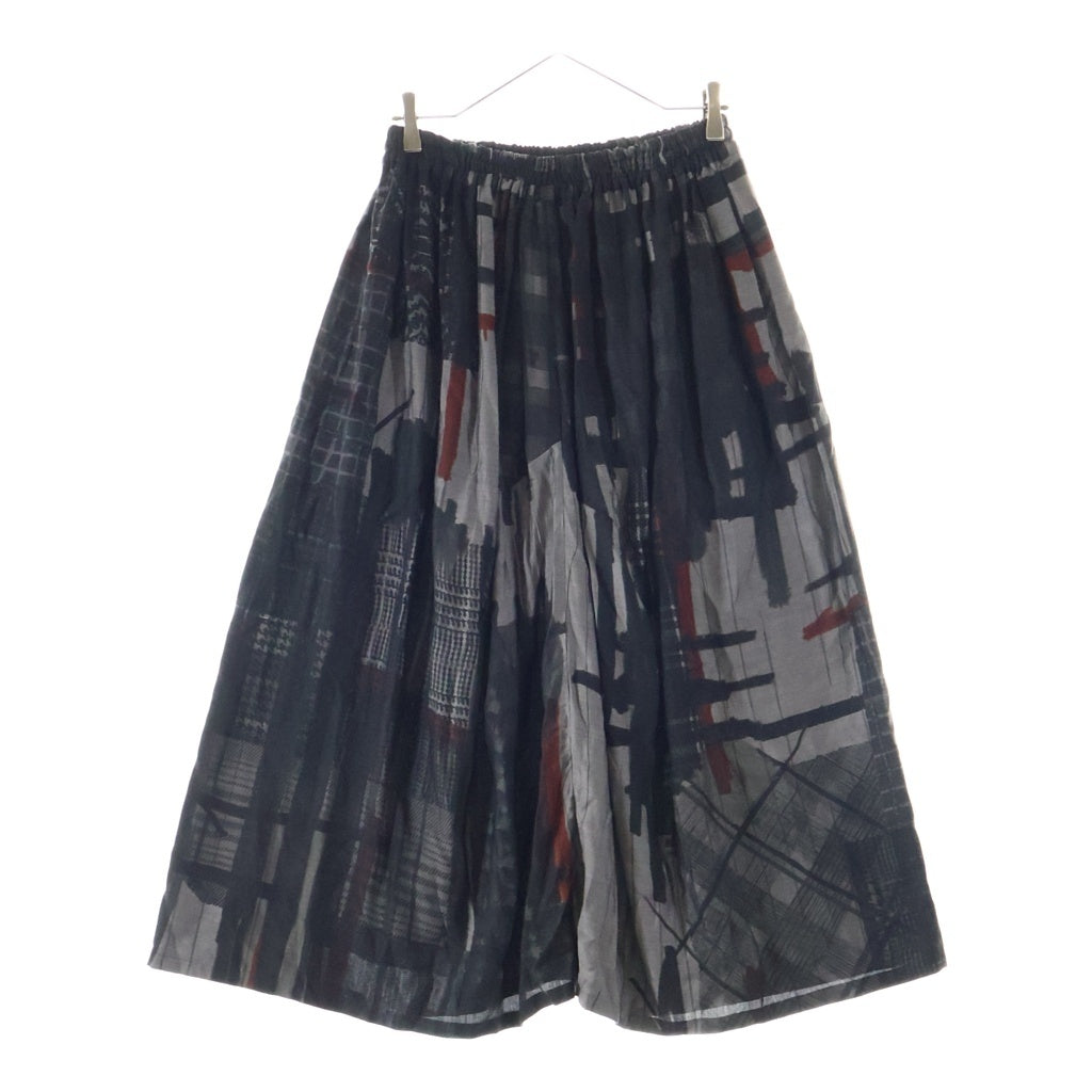 Y's(ワイズ) CU/DUNGAREE TWILL PLAID PRINT GATHER SKIRT ツイル プレイド プリント イージーロングスカート レディース ブラック YV-S07-228