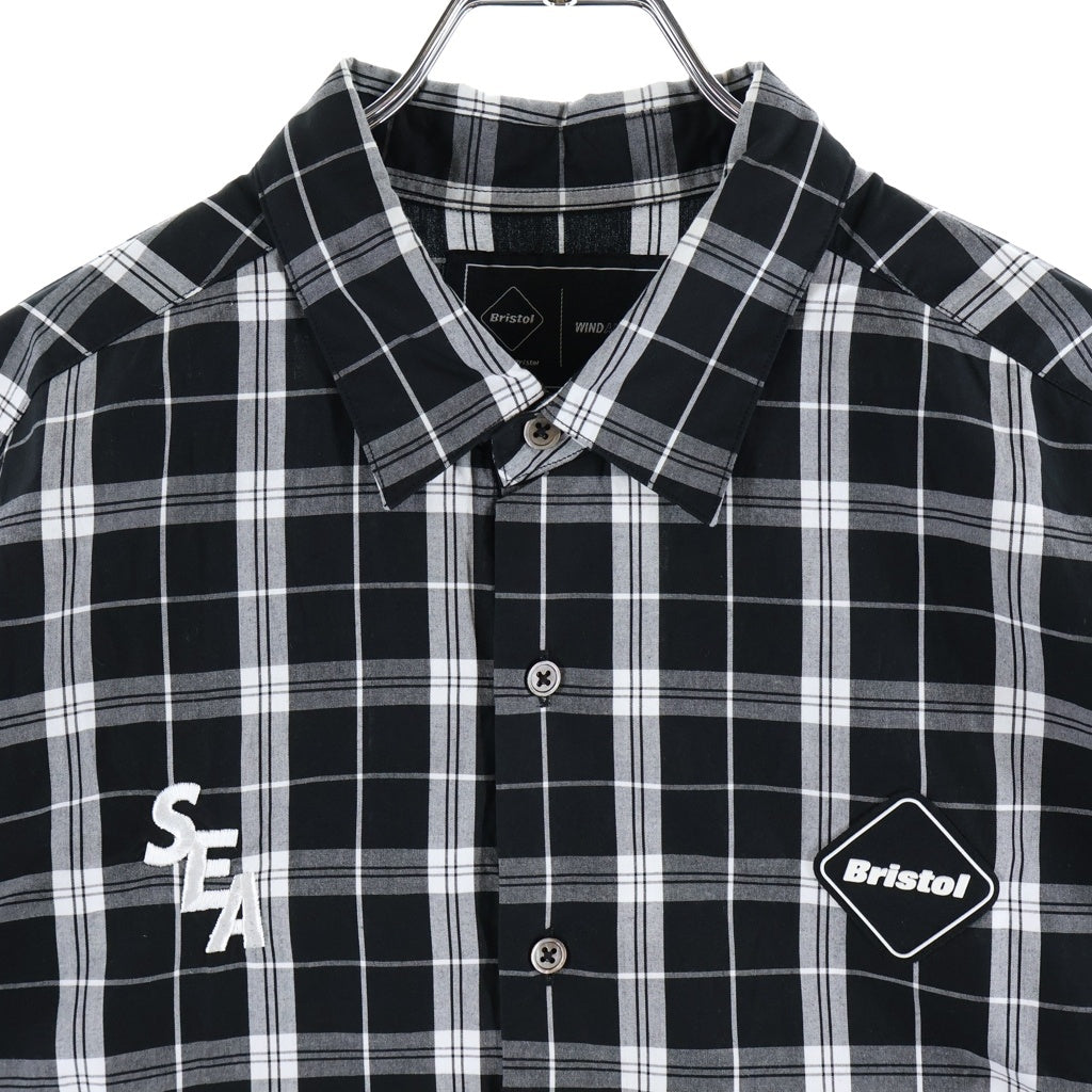 F.C.R.B.(エフシーアールビー) 22SS ×WIND AND BRISTOL SEA S/S BAGGY SHIRT ウィンダンシー チェック柄 バックロゴプリント 半袖バギーシャツ ブラック FCRB-220153