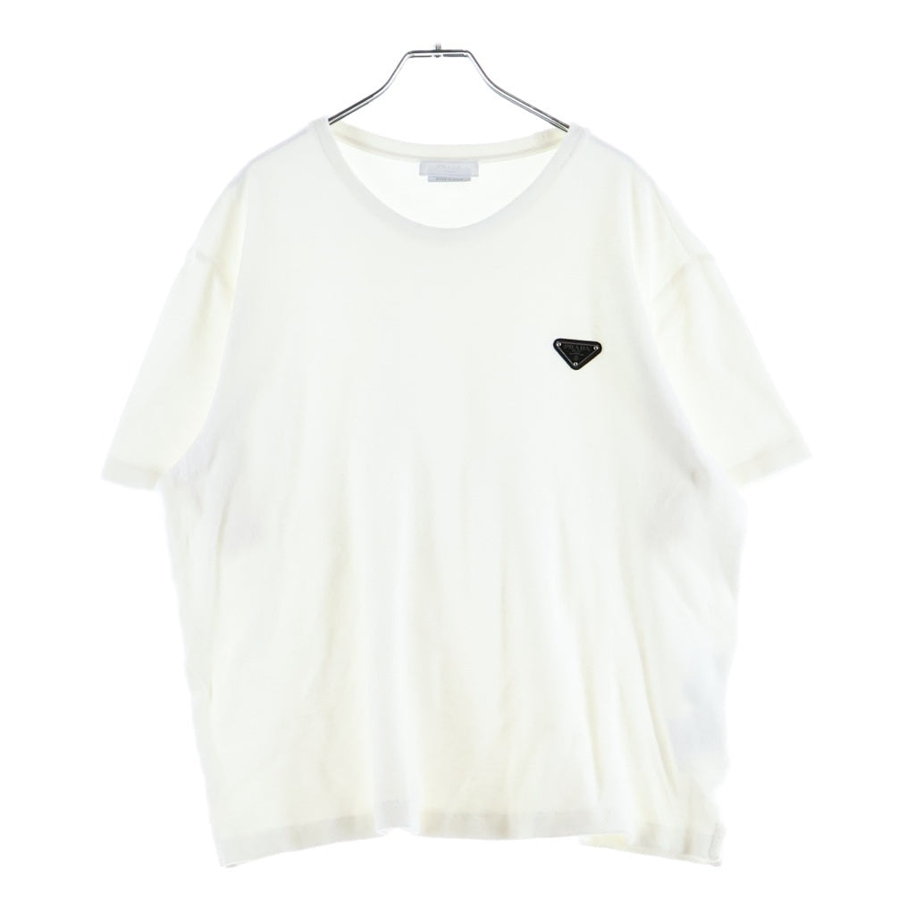 PRADA(プラダ) パイル トライアングルロゴプレート クルーネック半袖Tシャツ カットソー ホワイト UJN885