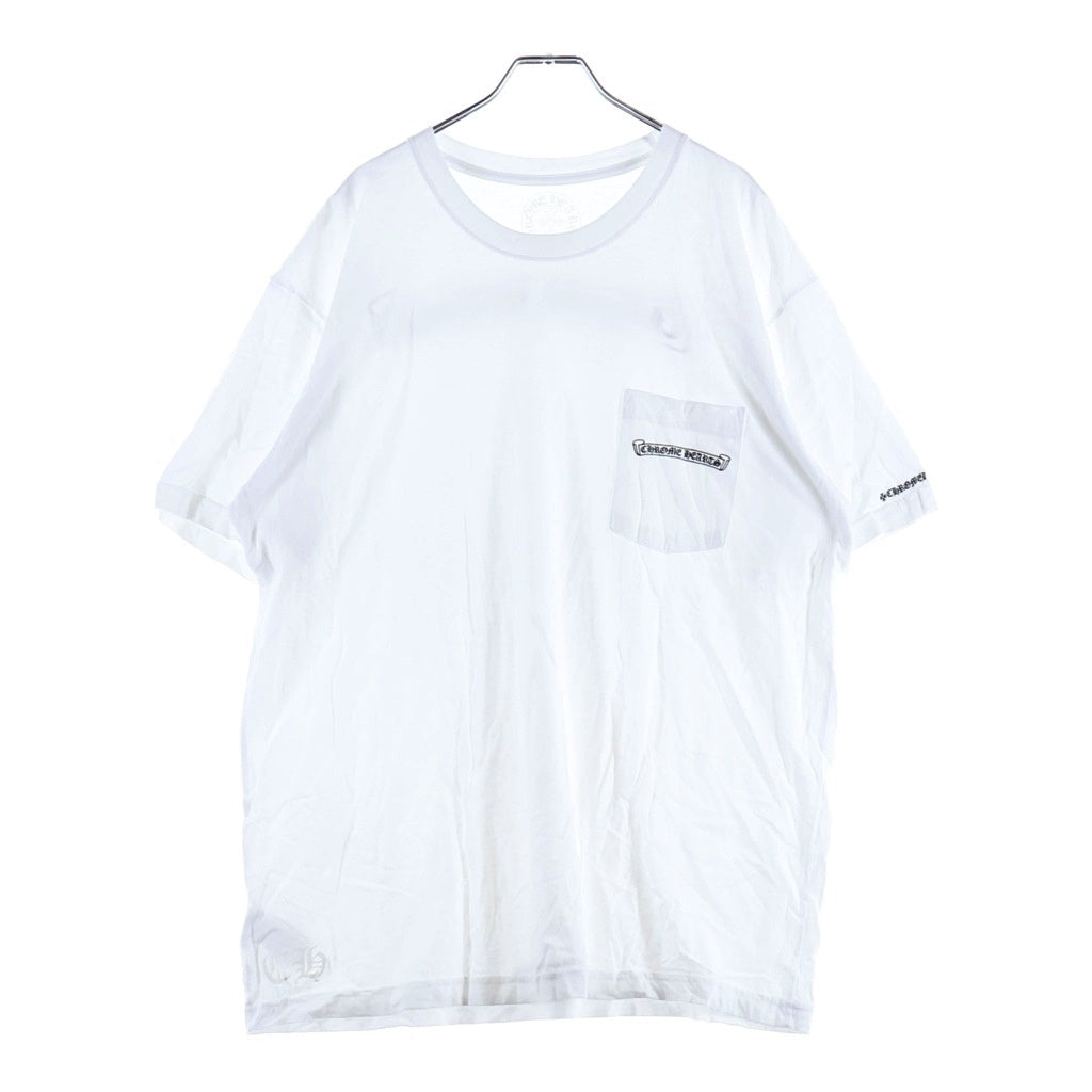 CHROME HEARTS(クロムハーツ) SCROLL LABEL S/S TEE スクロールラベル チェストポケット バックロゴプリント クルーネック半袖Tシャツ カットソー ホワイト