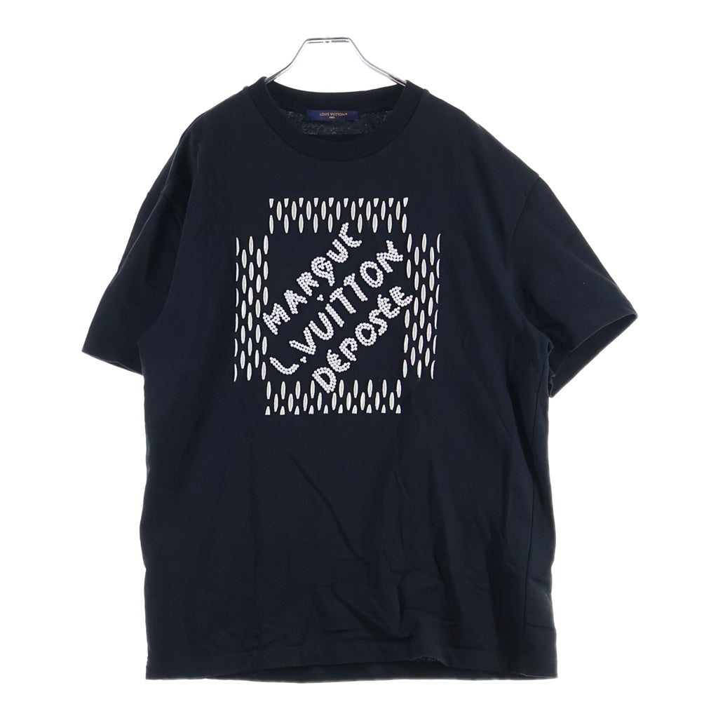 LOUIS VUITTON(ルイヴィトン) 24SS フロントロゴ パール エンブロイダードシグネチャー クルーネック半袖Tシャツ カットソー ブラック RM241 NPL HQY71W