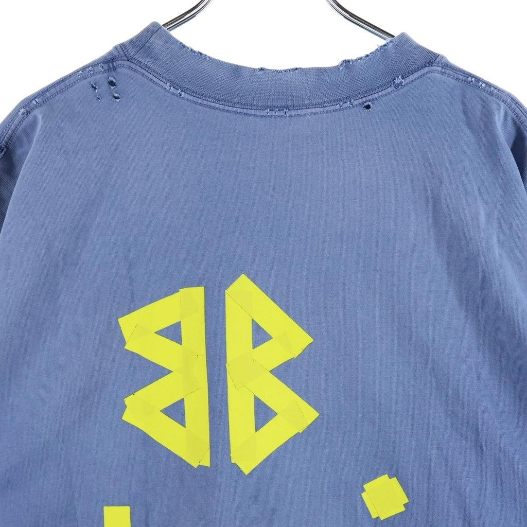 BALENCIAGA(バレンシアガ) 23SS TAPE TYPE T-Shirt テープロゴ 両面プリント ダメージ加工 クルーネック半袖Tシャツ カットソー ブルー 739784 T0VA9