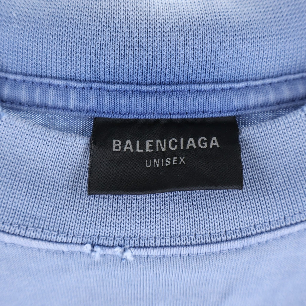 BALENCIAGA(バレンシアガ) 23SS TAPE TYPE T-Shirt テープロゴ 両面プリント ダメージ加工 クルーネック半袖Tシャツ カットソー ブルー 739784 T0VA9
