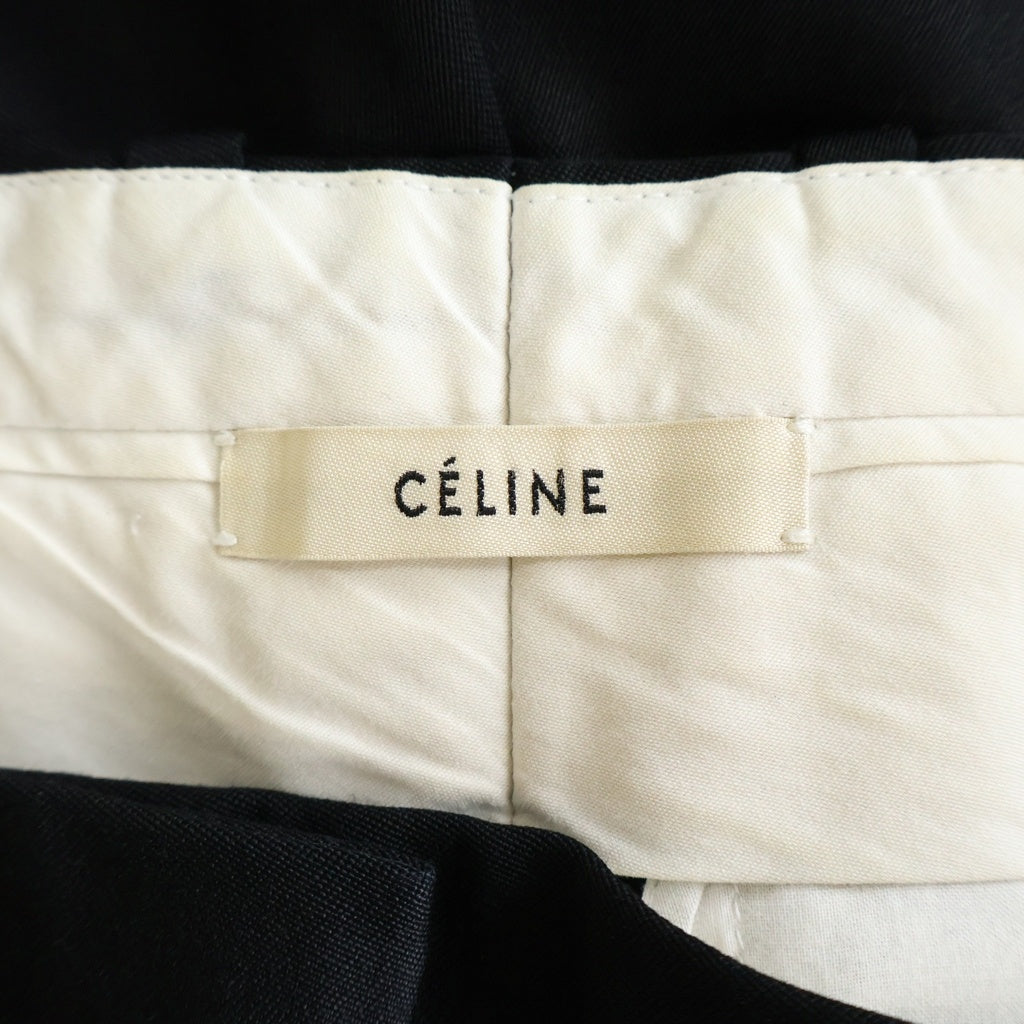 CELINE(セリーヌ) フィービー期 シルク混ウールカシミヤ ワンタックスラックス テーパードパンツ レディース ブラック