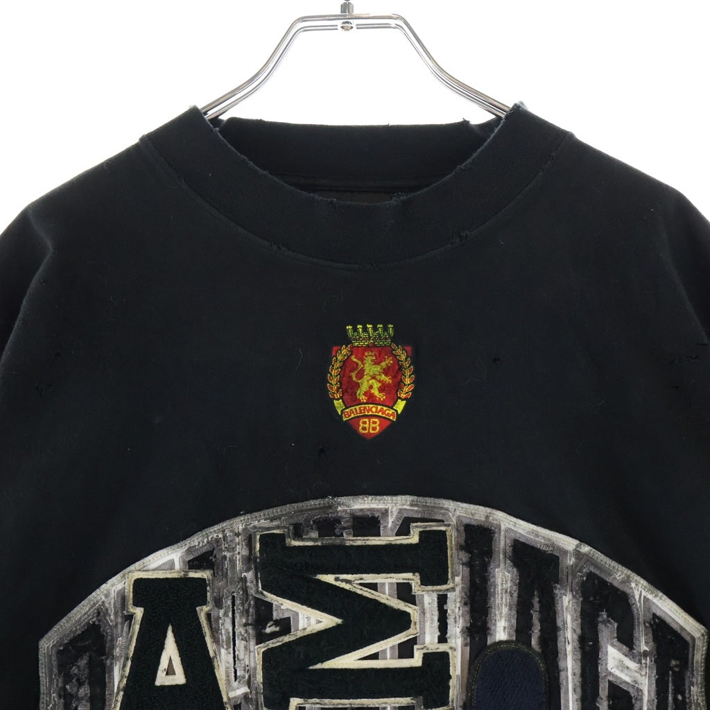 BALENCIAGA(バレンシアガ) 23SS SKATER OVERSIZED T-SHIRT スケーター クラッシュダストワッペン加工Tシャツ 半袖クルーネックカットソー ブラック 739028 TOVN2