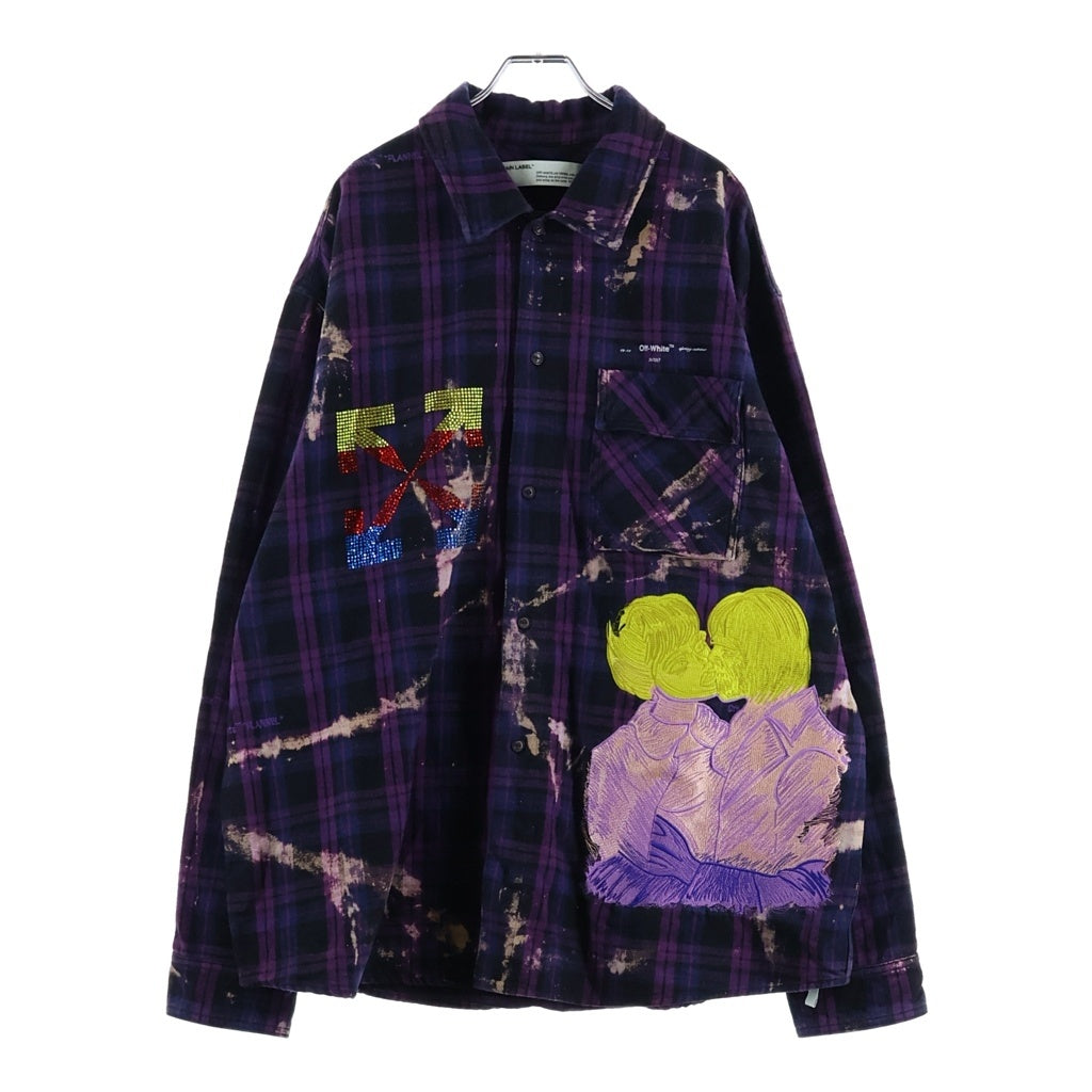 OFF-WHITE(オフホワイト) 20SS KISS OVER EMBROIDERIED OVERSIZED SHIRY キス オーバーエンブロダイリー オーバーサイズ フランネルシャツ パープル OMGA098S20G71049