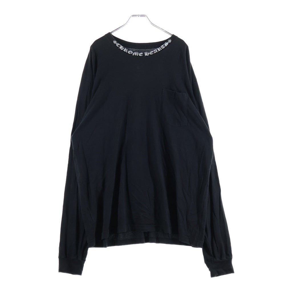CHROME HEARTS(クロムハーツ) NECK LOGO L/S TEE ネックロゴ アームプリント ポケットTシャツ 長袖クルーネックカットソー ブラック