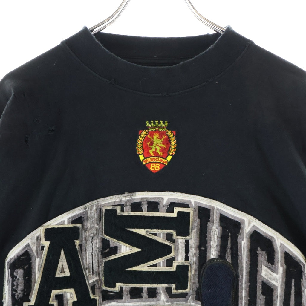 BALENCIAGA(バレンシアガ) 23SS SKATER OVERSIZED T-SHIRT スケーター クラッシュダストワッペン加工Tシャツ 半袖クルーネックカットソー ブラック 739028 TOVN2