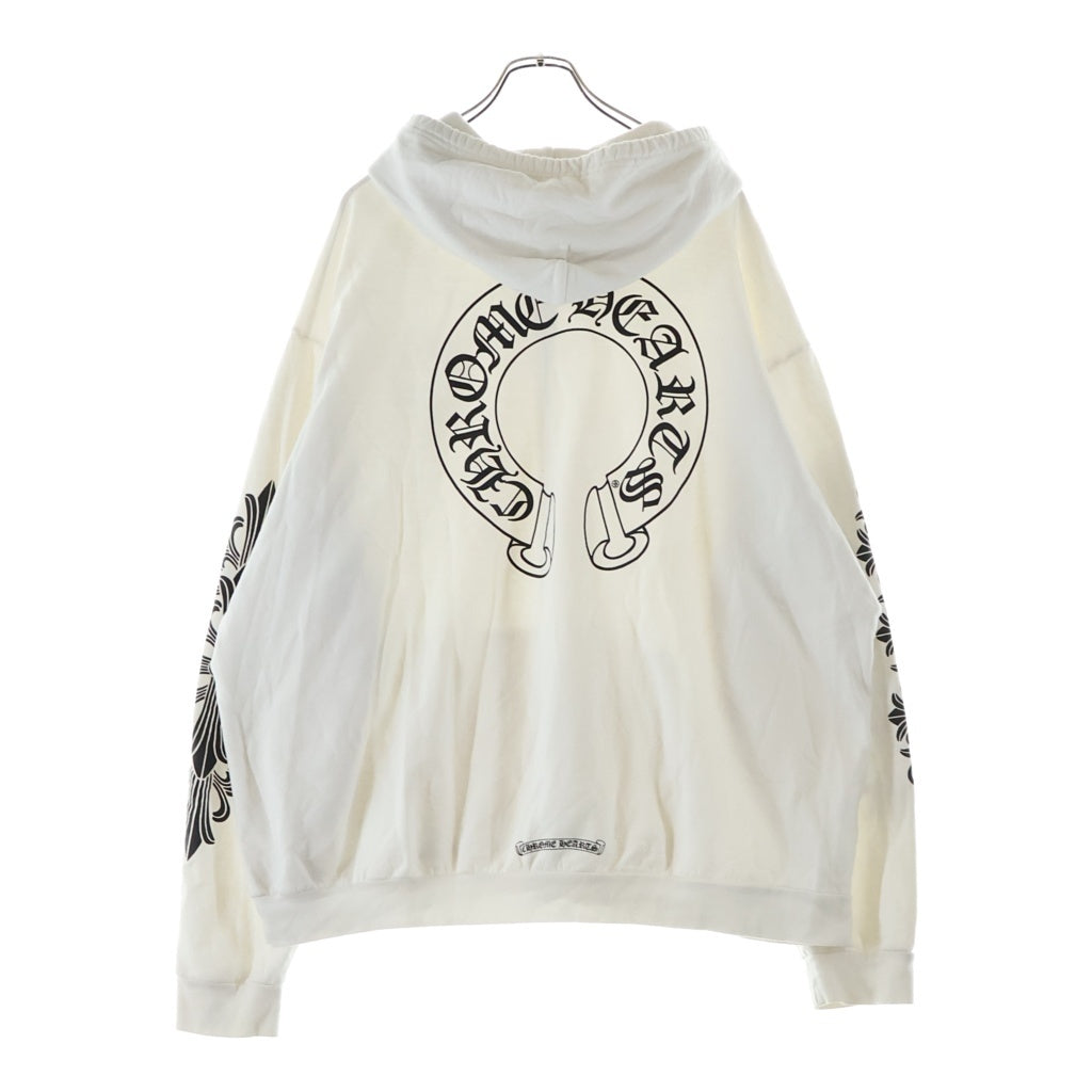 CHROME HEARTS(クロムハーツ) SWTSHRT HD ZIP ダガージップ 袖フローラル バックホースシュープリント ジップアップスウェットパーカー フーディー ホワイト