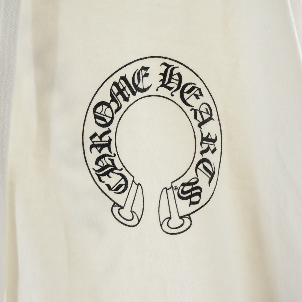 CHROME HEARTS(クロムハーツ) SWTSHRT HD ZIP ダガージップ 袖フローラル バックホースシュープリント ジップアップスウェットパーカー フーディー ホワイト