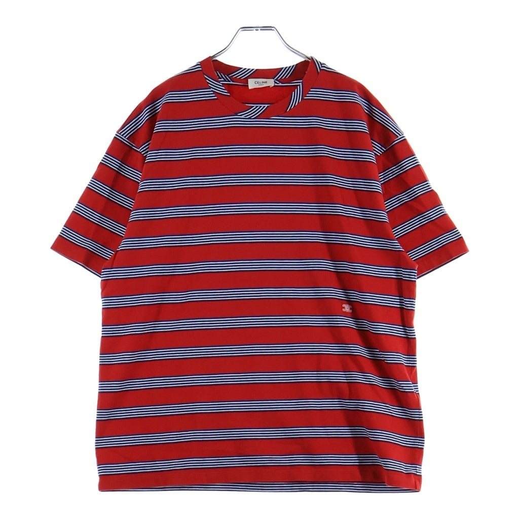 CELINE(セリーヌ) 26SS ロゴエンブロイダリー ストライプ コットンジャージー レギュラー クルーネック 半袖Tシャツ カットソー レッド RX0M83Q53.27NW