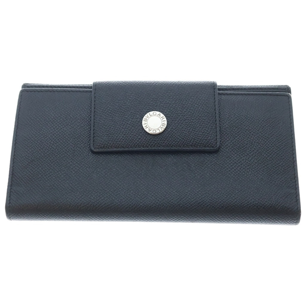 BVLGARI(ブルガリ) グレインレザー ロゴボタン ロングウォレット 長財布 イタリア製 ブラック レディース