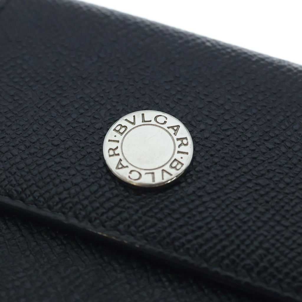 BVLGARI(ブルガリ) グレインレザー ロゴボタン ロングウォレット 長財布 イタリア製 ブラック レディース