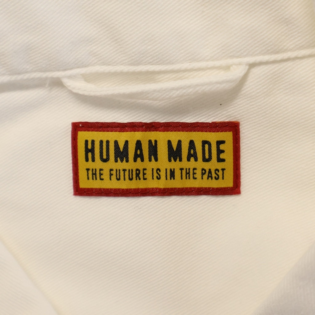 HUMAN MADE(ヒューマンメイド) ロゴエンブロイダリー オープンカラー コットン半袖シャツ ホワイト HM29SH022