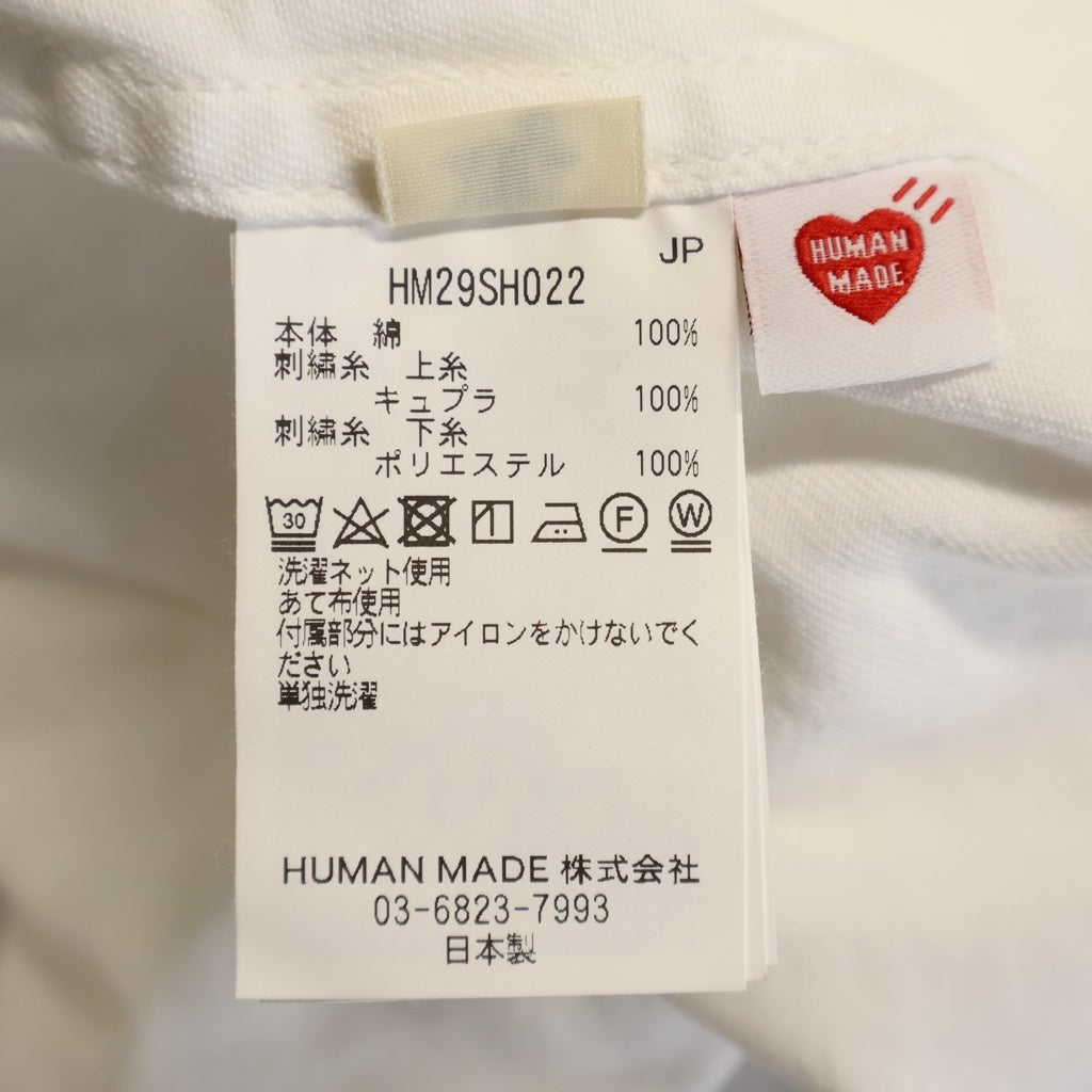 HUMAN MADE(ヒューマンメイド) ロゴエンブロイダリー オープンカラー コットン半袖シャツ ホワイト HM29SH022