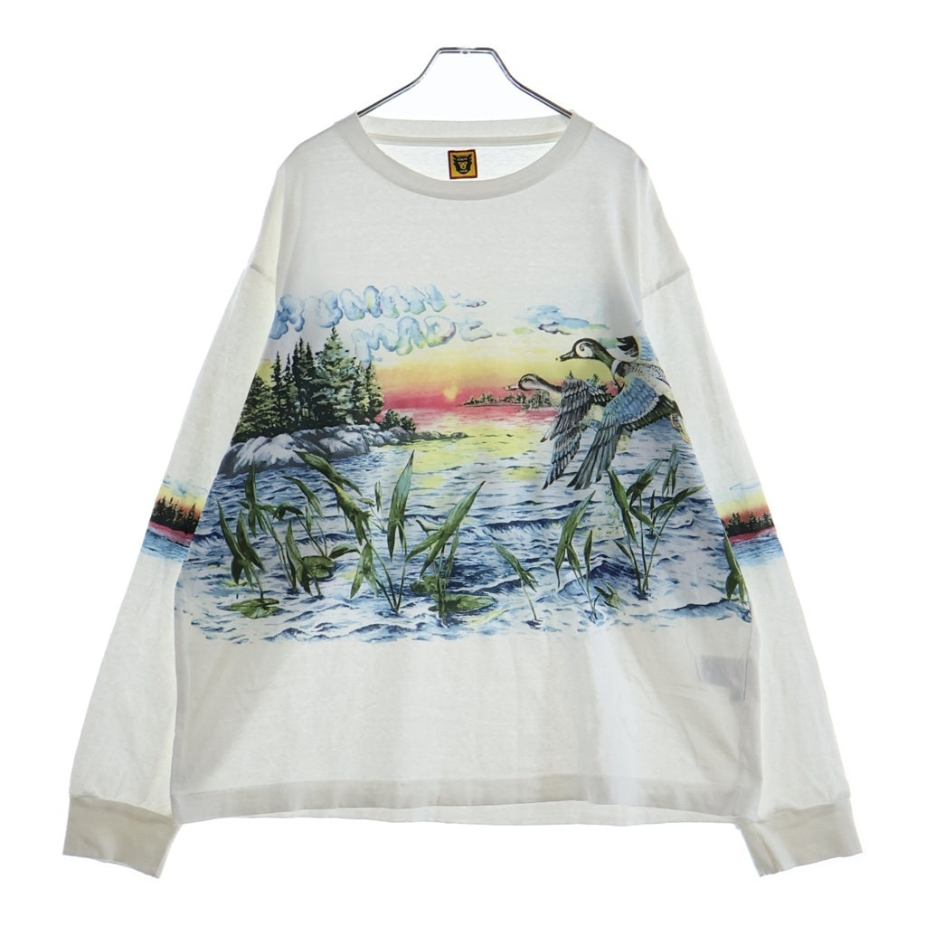 HUMAN MADE(ヒューマンメイド) 24SS GRAPHIC L/S T-SHIRT 両面プリント グラフィック ロングスリーブTシャツ 長袖カットソー ホワイト HM28CS033