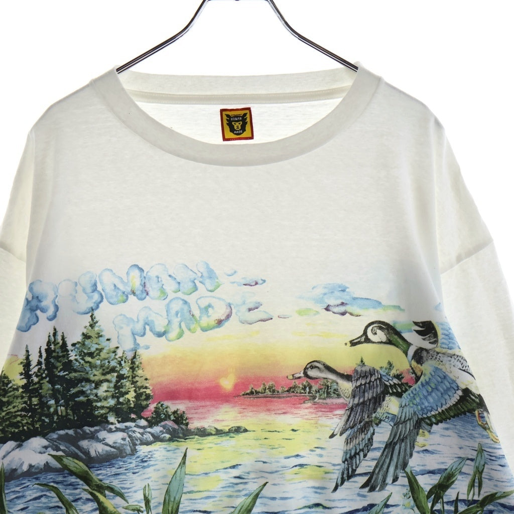 HUMAN MADE(ヒューマンメイド) 24SS GRAPHIC L/S T-SHIRT 両面プリント グラフィック ロングスリーブTシャツ 長袖カットソー ホワイト HM28CS033
