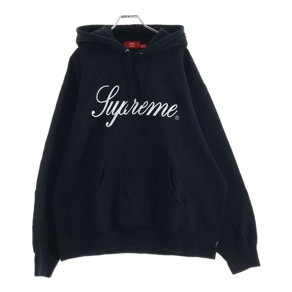SUPREME(シュプリーム) 24AW Raised Script Hooded Sweatshirt レイズド スクリプト ロゴ エンブロイダリー プルオーバー スウェットシャツ パーカー フーディー ブラック