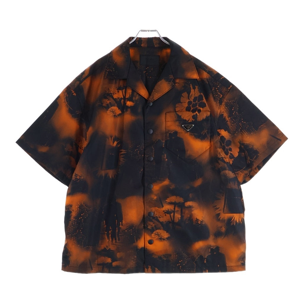 PRADA(プラダ) 22SS RE-NYLON リナイロン フラワープリント 半袖シャツ ブラック/オレンジ SC513