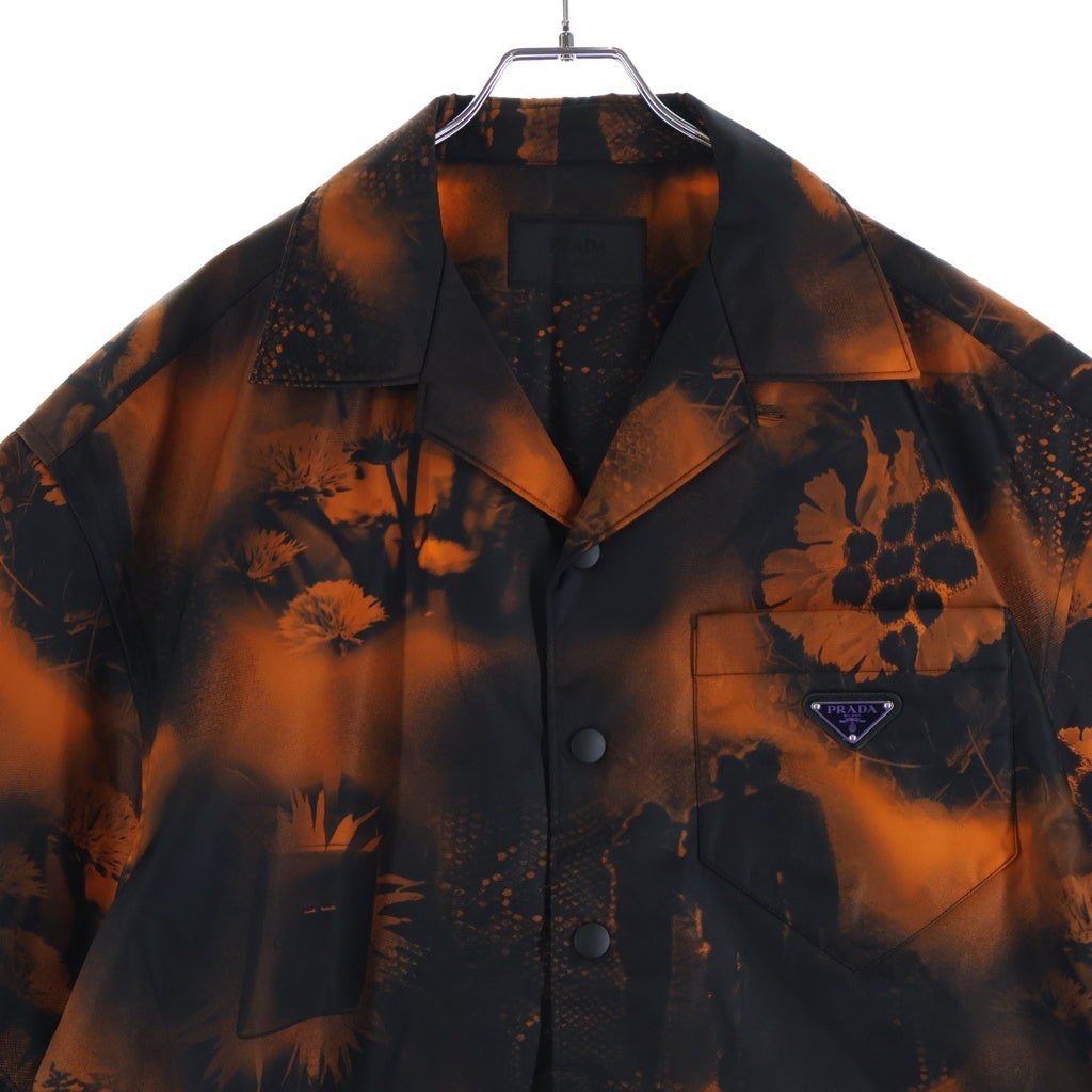 PRADA(プラダ) 22SS RE-NYLON リナイロン フラワープリント 半袖シャツ ブラック/オレンジ SC513