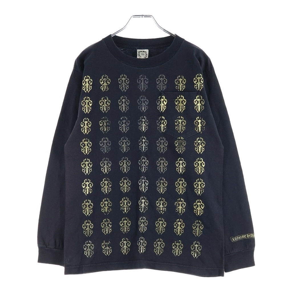 CHROME HEARTS(クロムハーツ) OLD VINE DAGGER L/S TEE オールド ヴァインダガー総柄プリント クルーネック長袖Tシャツ ロングスリーブカットソー ブラック/ゴールド