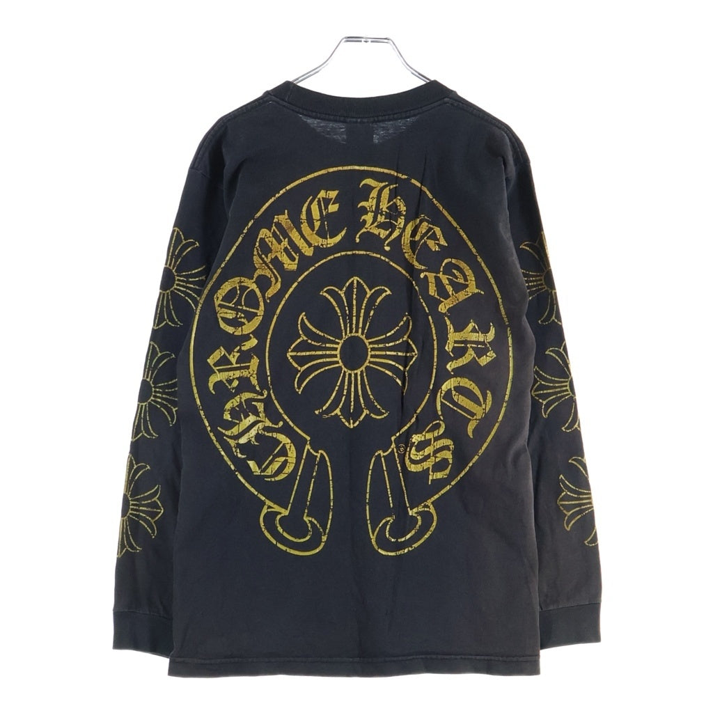 CHROME HEARTS(クロムハーツ) OLD CH PLS HORSESHOE L/S TEE CHプラス ホースシュープリント クルーネック長袖Tシャツ ロングスリーブカットソー ブラック/ゴールド